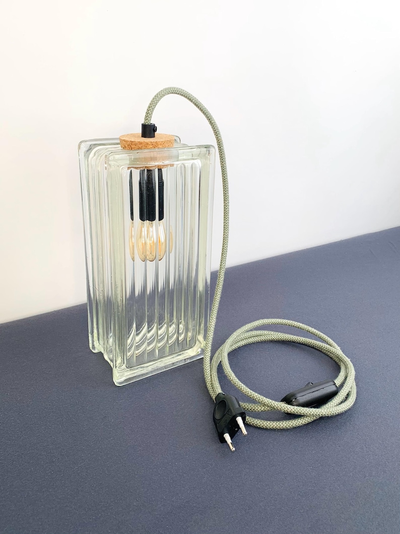Tischlampe Glasbaustein Lampe mit Kabel und Stecker