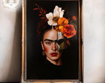 Frida Kahlo Floral Portrait Print: Surreal Modern Wall Art (Digital Download)