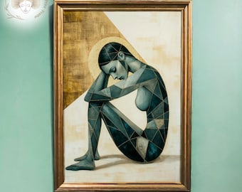 Geometric Woman Art Print: Modern Gold Accent (Digital Download)