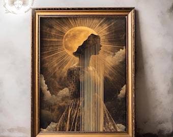 Celestial Woman Portrait: Surreal Moon Art (Digital Download)