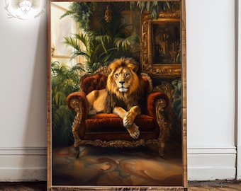 Majestic Lion Portrait: Regal Animal Print on Velvet (Digital Download)