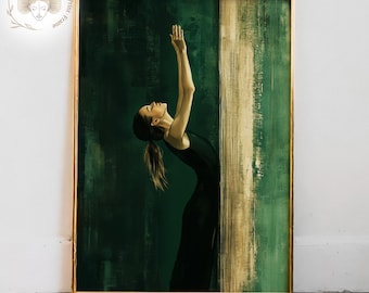Minimalist Woman Portrait Art Print: Moody Green Abstract (Digital Download)