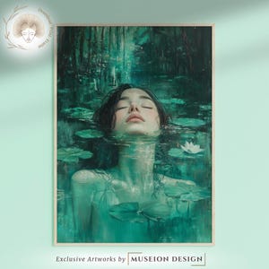 Emerald Woman in Water Print: Surreal Feminine Art (Digital Download)