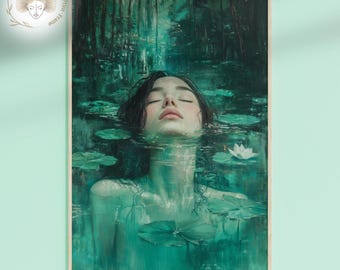 Emerald Woman in Water Print: Surreal Feminine Art (Digital Download)