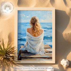 Romantic Woman Seascape Painting: Coastal Wall Art (Digital Download)