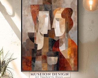 Abstract Cubist Art Print, Geometric Couple Wall Art, Contemporary Artwork, Digital Download