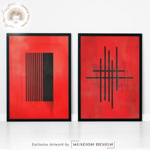 Red & Black Geometric Prints: Modern Abstract Wall Art (Digital Download)