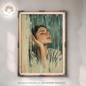 Woman Under Waterfall Print: Tranquil Abstract Painting (Digital Download)