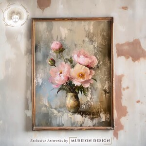 Vintage Peony Oil Painting: Romantic Floral Print (Digital Download)