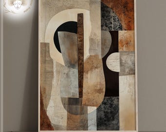 Abstract Terracotta Geometric Wall Art Print, Mid Century Modern Earth Tone Art, Printable Minimalist Artwork, Digital Download