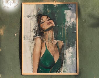 Emerald Green Abstract Female Portrait: Modern Art Print (Digital Download)