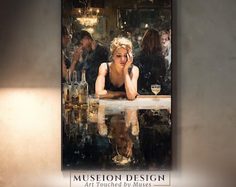 Emotional Woman Wall Art Print | Heartbroken Woman at the Bar | Sad Woman Portrait | Moody Bar Scene | Digital Download
