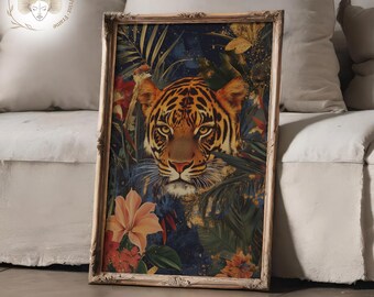 Maximalist Tiger Jungle Art: Eclectic Wildlife Portrait (Digital Download)