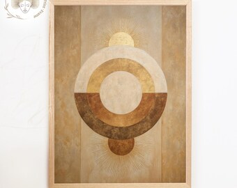 Boho Moon and Sun Print: Gold Celestial Geometric Art (Digital Download)