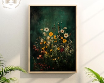 Vintage Wildflower Oil Painting: Moody Floral Botanical Print (Digital Download)