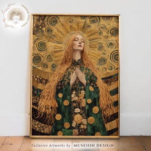 Klimt-Inspired Celestial Goddess Art Nouveau Print (Digital Download)