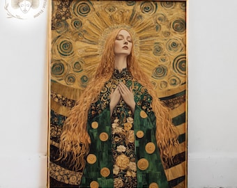 Klimt-Inspired Celestial Goddess Art Nouveau Print (Digital Download)