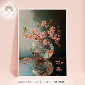 Cherry Blossom Vase Print: Japanese Floral Oil Painting (Digital Download)