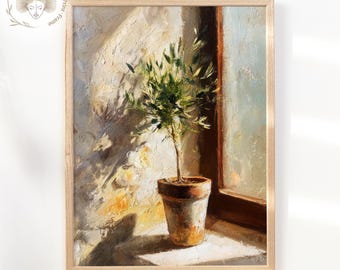 Rustic Olive Tree Oil Painting: Mediterranean Botanical Art (Digital Download)