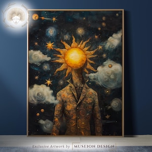 Celestial Sun Wall Art | Surreal Starry Sky Print | Mystical Cosmic Decor | Spiritual Abstract Poster | Digital Download