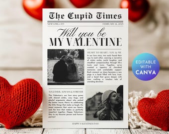 Custom Valentines Day Newspaper Template Canva Valentines Newspaper Will You Be My Valentines Day Gift Newspaper Cupid Valentine Newspaper