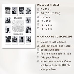 Custom Polaroid Photo Frame Anniversary Template, 1 Year Anniversary Gift for him and her, Valentines Day Gift, Printable Canva Template, Why you are My heart favorite, Editable Personalized Anniversary girlfriend Gift, DIY Love Story Photo Frame