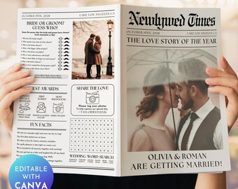 Modello di giornale di matrimonio: Canva Newlywed Times modificabile (download digitale)