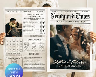 Wedding Newspaper Template with Photo: Editable Itinerary (Digital Download)