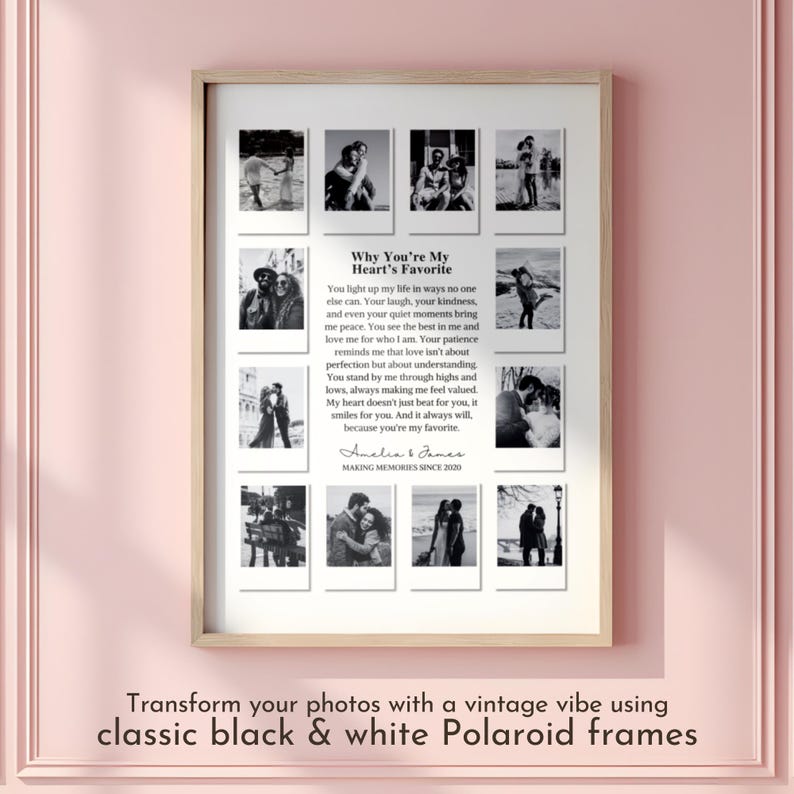 Custom Polaroid Photo Frame Anniversary Template, 1 Year Anniversary Gift for him and her, Valentines Day Gift, Printable Canva Template, Why you are My heart favorite, Editable Personalized Anniversary girlfriend Gift, DIY Love Story Photo Frame
