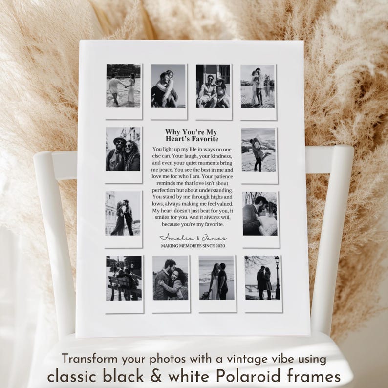 Custom Polaroid Photo Frame Anniversary Template, 1 Year Anniversary Gift for him and her, Valentines Day Gift, Printable Canva Template, Why you are My heart favorite, Editable Personalized Anniversary girlfriend Gift, DIY Love Story Photo Frame