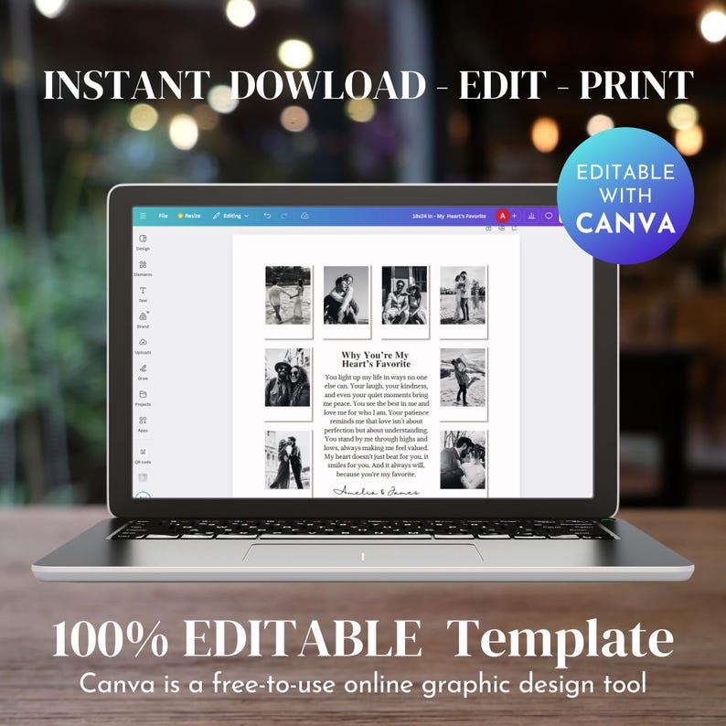 Custom Polaroid Photo Frame Anniversary Template, 1 Year Anniversary Gift for him and her, Valentines Day Gift, Printable Canva Template, Why you are My heart favorite, Editable Personalized Anniversary girlfriend Gift, DIY Love Story Photo Frame