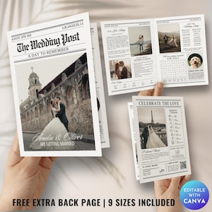 Programma del giornale di nozze con foto / The Wedding Post / Itinerario di giornale di grandi dimensioni modificabile / Modello fai da te per la cronologia delle nozze Canva_020