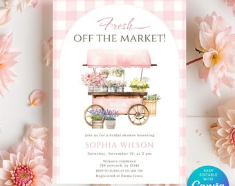 Floral Bridal Shower Invitation: Farmer's Market Theme (Editable Canva Template)