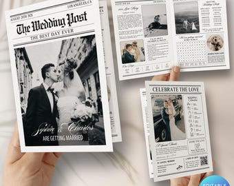 Modello di giornale di nozze con foto: programma di itinerario fai da te (download digitale, modificabile con Canva)