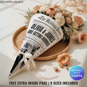 Hochzeits-Zeitungssendung mit Foto | Die Hochzeitspost | Bearbeitbarer großer Zeitungsreiseplan | DIY Hochzeit Timeline Karte Canva_022