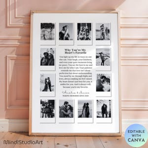 Custom Polaroid Photo Frame Anniversary Template, 1 Year Anniversary Gift for him and her, Valentines Day Gift, Printable Canva Template, Why you are My heart favorite, Editable Personalized Anniversary girlfriend Gift, DIY Love Story Photo Frame