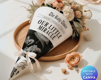 New Baby Announcement Newspaper | Canva Large newspaper pregnancy announcement | The Baby shower Times | Baby On the Way | Baby is coming_01