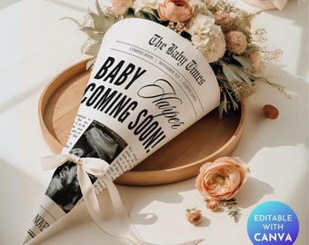 Baby Announcement Newspaper Template: Editable Canva Design (Digital Download)