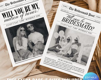 Bridesmaid Proposal Large Newspaper Editable Canva | The Bridesmaid Post Invite | Maid of Honor Proposal Card, Will You Be My Bridesmaid_06
