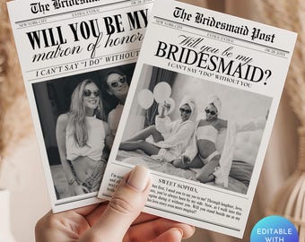 Bridesmaid Proposal Newspaper Template | One-page : Editable Canva Invite (Digital Download)