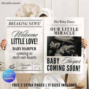 Neues Baby-Ankündigungs-Zeitungspapier | Canva Schwangerschaftsmitteilung Große Zeitung | Mal die Babyparty | Baby unterwegs | Baby kommt_01