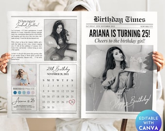 Birthday Newspaper Template Canva | The Birthday Times Large Newspaper | Photoshoot Birthday Party Invite | Birthday Photography Editable_03