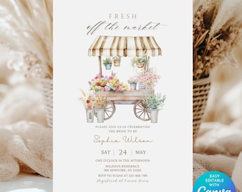 Floral Bridal Shower Invitation: Farmer's Market Theme (Editable Canva Template)