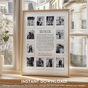 Custom Polaroid Photo Frame Anniversary Template, 1 Year Anniversary Gift for him and her, Valentines Day Gift, Printable Canva Template, Why you are My heart favorite, Editable Personalized Anniversary girlfriend Gift, DIY Love Story Photo Frame
