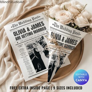 Wedding Newspaper Program Template: Editable Itinerary with Photo (Digital Download, Canva Template)