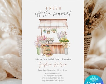 Floral Bridal Shower Invitation: Farmer's Market Theme (Editable Canva Template)