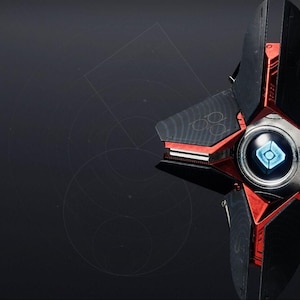 May include: A futuristic, star-shaped device with a black and red color scheme. The device has a central, circular component with a glowing blue design. The overall design suggests a high-tech or science fiction theme.