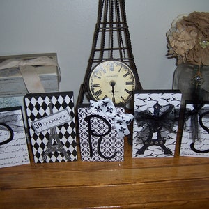 PARIS blocks, Black and white, Paris decor, Eiffel Tower,  French bedroom, Paris  bedroom decor