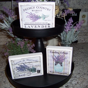 Lavender flowers signs, French country decor, Farmhouse decor, Tiered Tray decor, Bathroom decor