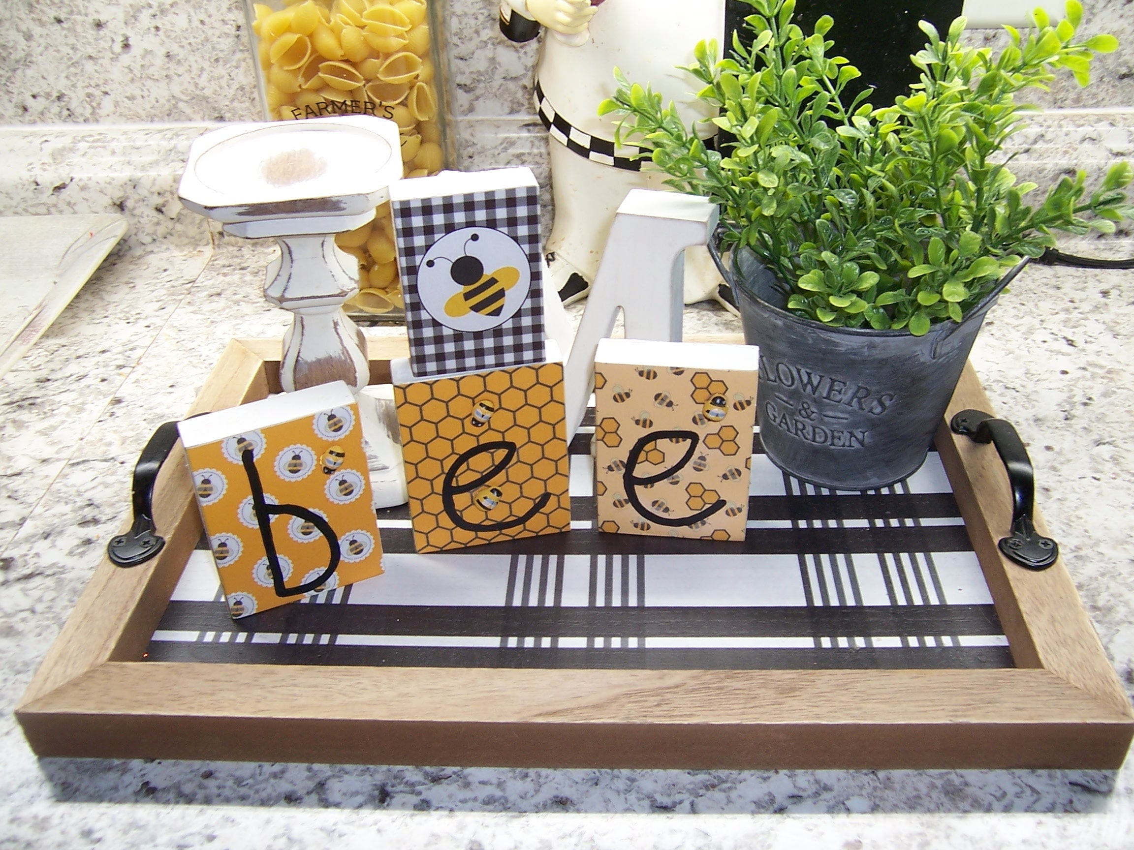 MEANT TO BEE MINI SIGN FARMHOUSE TIERED TRAY SPRING SUMMER BEES KITCHEN  DECOR